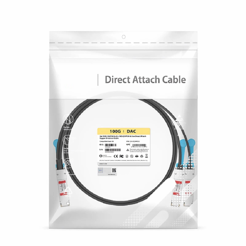 FyberOptix 7m (23ft) Cisco Compatible 100G QSFP28 4 x 25G NRZ to 2 x 50G QSFP28 2 x 25G NRZ Active Direct Attach Copper Breakout Cable