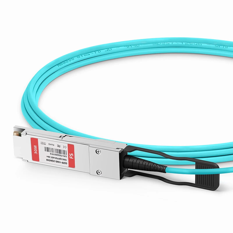 FyberOptix 30m (98ft) Cisco Compatible 100G QSFP28 4 x 25G NRZ to 2 x 50G QSFP28 2 x 25G NRZ Active Optical Breakout Cable