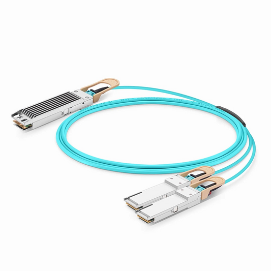FyberOptix 15m (49ft) Arista Networks Compatible 400G OSFP 8 x 50G PAM4 Finned Top to 2 x 200G QSFP56 4 x 50G PAM4 Active Optical Breakout Cable