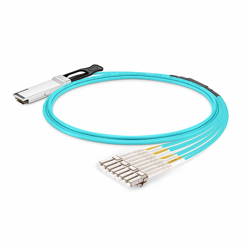FyberOptix 15m (49ft) Intel Compatible 100G QSFP28 4 x 25G NRZ to 4 Duplex LC 25G NRZ Active Optical Breakout Cable