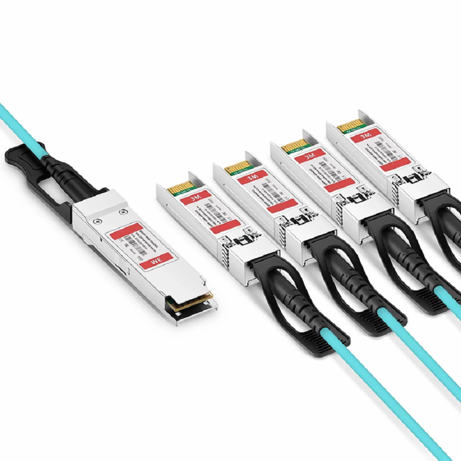 FyberOptix 3m (10ft) Cisco QSFP-4SFP25G-AOC3M Compatible 100G QSFP28 4 x 25G NRZ to 4 x 25G SFP28 NRZ Active Optical Breakout Cable