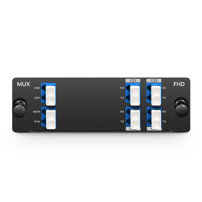 FyberOptix 4 Channels DWDM Mux Demux, 100GHz C21-C24, with Monitor and Expansion Port, 2.75dB Typical IL, LC/UPC, Single Fiber, Side-A, High Density, FHDA Plug-in Module