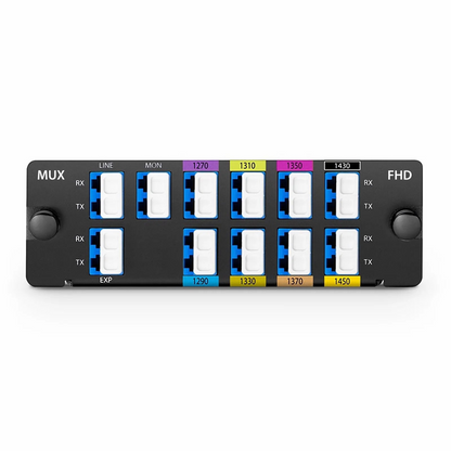 FyberOptix 8 Channels CWDM Mux Demux, 1270-1450nm (Skip 1390, 1410nm), with Monitor and Expansion Port, 2.0dB Typical IL, LC/UPC, Dual Fiber, High Density, FHDA Plug-in Module