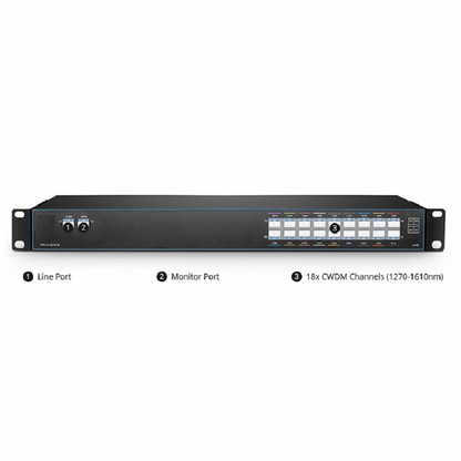 FyberOptix 18 Channels CWDM Mux Demux, 1270-1610nm, with Monitor Port, 2.2dB Typical IL, LC/UPC, Dual Fiber, FMU 1U Rack Mount