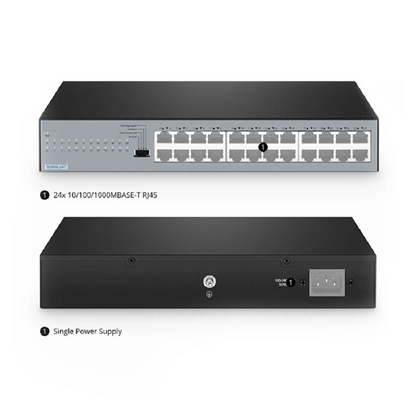 FyberOptix S2500L-24T, 24-Port Gigabit Ethernet L2 Unmanaged Switch, 24 x 10/100/1000M Gigabit RJ45, Fanless, Desktop/Rackmount