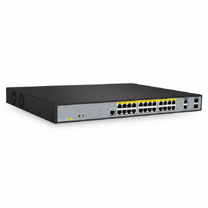 FyberOptix S3250-24TF-U, 24-Port Gigabit Ethernet L2 PoE++ Switch24 x PoE+ Ports @370Wwith 2 x 1Gb Combo Uplinks