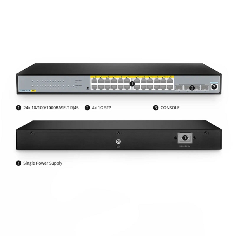 FyberOptix S2805S-24TF-P, 24-Port Gigabit Ethernet L2 Smart Managed PoE+ Switch, 24 x PoE+ Ports @370W, with 4 x 1Gb SFP Uplinks, Realtek Chip