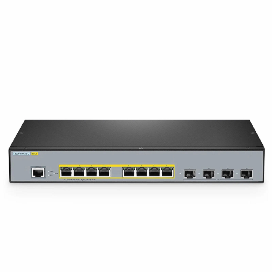FyberOptix S3200-8MG4S-U, 8-Port Ethernet L2+ Managed PoE+ Switch, 8 x 100M/1000M/2.5G Multi-Gigabit RJ45, with 4 x 10Gb SFP+ Uplinks