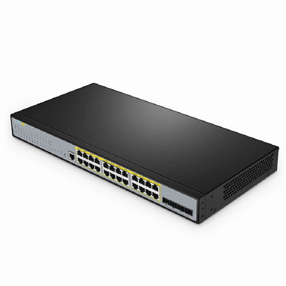 FyberOptix S3400-24T4SP, 24-Port Gigabit Ethernet L2+ PoE+ Switch, 24 x PoE+ Ports @370W, with 4 x 10Gb SFP+ Uplinks, Support Stacking