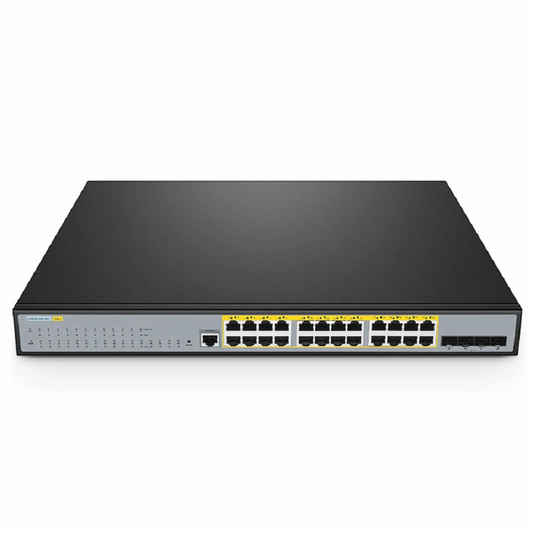 FyberOptix S3400-24T4SP, 24-Port Gigabit Ethernet L2+ PoE+ Switch, 24 x PoE+ Ports @370W, with 4 x 10Gb SFP+ Uplinks, Support Stacking