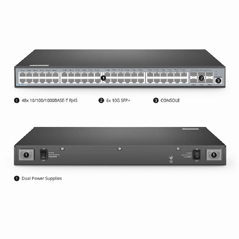 FyberOptix S3900-24T4S-R, 24-Port Gigabit Ethernet L2+ Switch, 24 x Gigabit RJ45, with 4 x 10Gb SFP+ Uplinks, Stackable Switch, Fanless, Support ETL Certification
