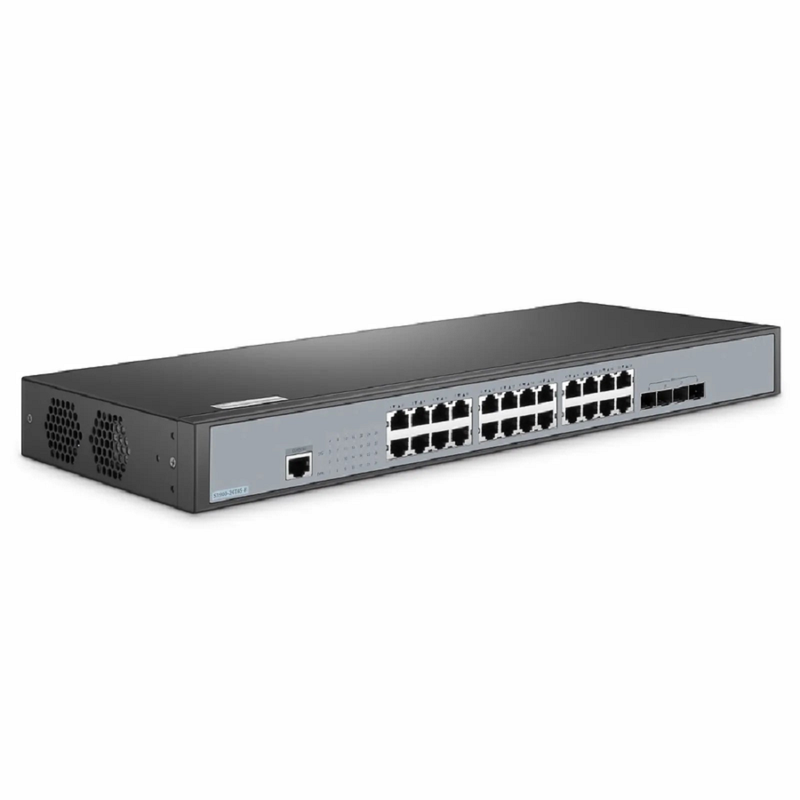 FyberOptix S3900-24T4S-R, 24-Port Gigabit Ethernet L2+ Switch, 24 x Gigabit RJ45, with 4 x 10Gb SFP+ Uplinks, Stackable Switch, Fanless, Support ETL Certification