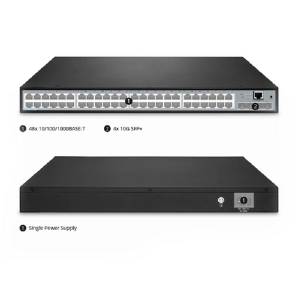 FyberOptix S2805S-48T4S, 48-Port Gigabit Ethernet L3 Smart Managed Switch, 48 x Gigabit RJ45, with 4 x 10Gb SFP+ Uplinks, Realtek Chip