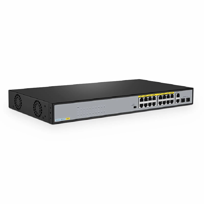 FyberOptix S2500L-18T2F-P, 18-Port Gigabit Ethernet L2 Unmanaged PoE+ Switch, 16 x PoE+ Ports@240W, 2 x 1Gb RJ45, with 2 x 1Gb SFP Uplinks, Desktop/Rackmount
