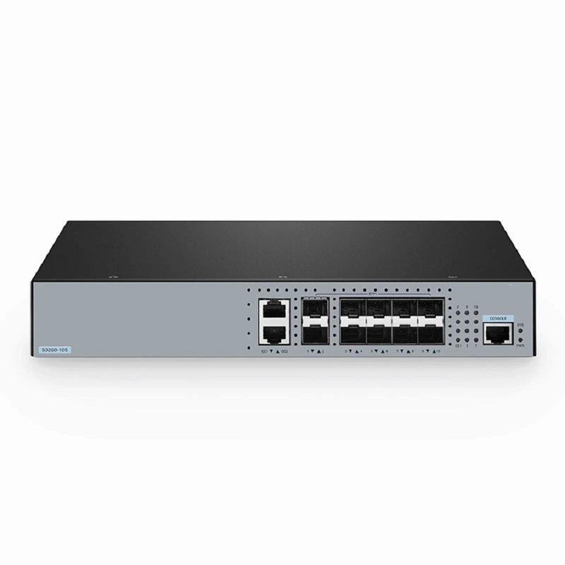 FyberOptix S3260-10S, 10-Port Ethernet L3 Managed Switch, 10 x 10Gb SFP+, with 2 x Gigabit RJ45, Support Stacking