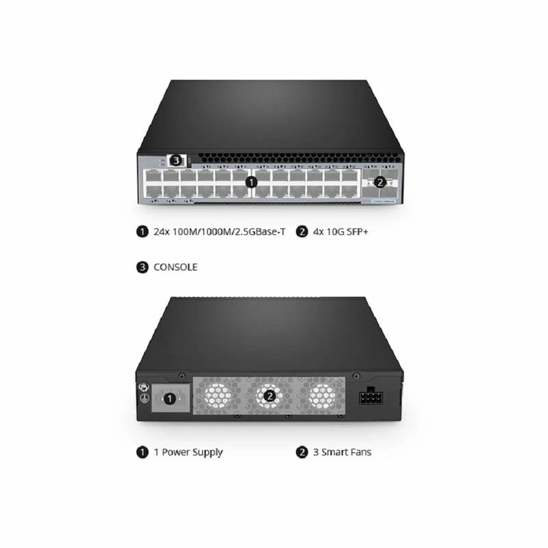 FyberOptix S3240C-24T, 24-Port Ethernet L2+ Compact Half-Width Switch, 24 x Gigabit RJ45, with 4 x 10Gb SFP+ Uplinks
