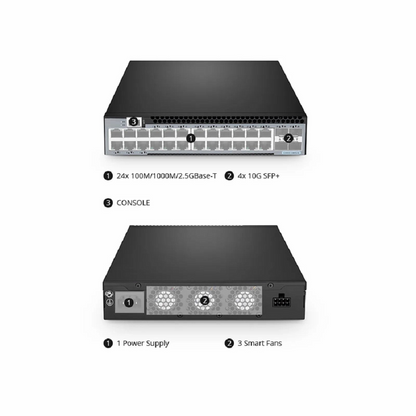 FyberOptix S3240C-24T, 24-Port Ethernet L2+ Compact Half-Width Switch, 24 x Gigabit RJ45, with 4 x 10Gb SFP+ Uplinks