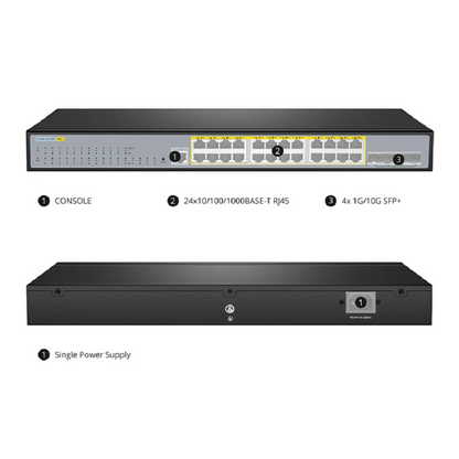 FyberOptix S3900-24F4S-R, 24-Port Gigabit Ethernet L2+ Switch, 16 x 1Gb SFP, 8 x 1Gb RJ45/SFP Combo Ports, with 4 x 10Gb SFP+ Uplinks, Stackable Switch