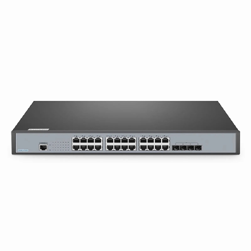 FyberOptix S3900-24T4S-R, 24-Port Gigabit Ethernet L2+ Switch, 24 x Gigabit RJ45, with 4 x 10Gb SFP+ Uplinks, Stackable Switch, Fanless, Support ETL Certification