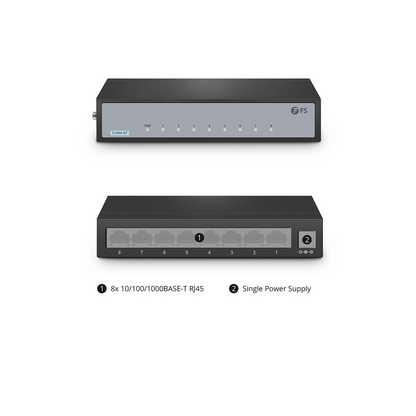 FyberOptix S1900-8T, 8-Port Gigabit Ethernet L2 Unmanaged Switch, 8x 10/100/1000BASE-T RJ45, Metal, Fanless, Desktop/Wall-Mount