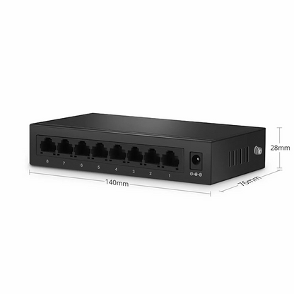 FyberOptix S1900-8T, 8-Port Gigabit Ethernet L2 Unmanaged Switch, 8x 10/100/1000BASE-T RJ45, Metal, Fanless, Desktop/Wall-Mount