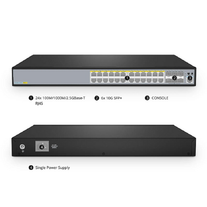 FyberOptix S3260-24MU, 24-Port Ethernet L2+ PoE++ Switch, 24 x 2.5GBASE-T/Multi-Gigabit, with 6 x 10Gb SFP+ Uplinks