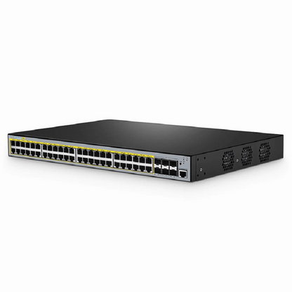 FyberOptix S3400-48T6SP, 48-Port Gigabit Ethernet L2+ PoE+ Switch, 48 x PoE+ Ports @370W, with 6 x 10Gb SFP+ Uplinks, AC+DC Power Supplies, Support Stacking