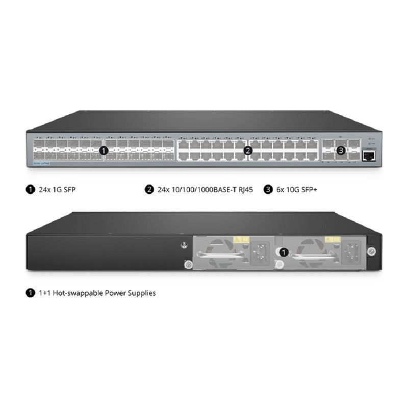 FyberOptix S5500-24TF6S, 48-Port Gigabit Ethernet L3 Switch, 24 x Gigabit RJ45, 24 x 1Gb SFP, with 6 x 10Gb SFP+ Uplinks, Support Stacking