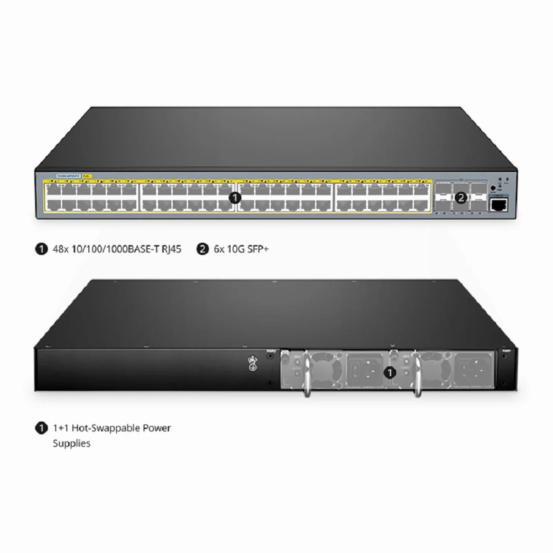 FyberOptix S5500-48T6S, 48-Port Gigabit Ethernet L3 Switch, 48 x Gigabit RJ45, with 6 x 10Gb SFP+ Uplinks, Support Stacking