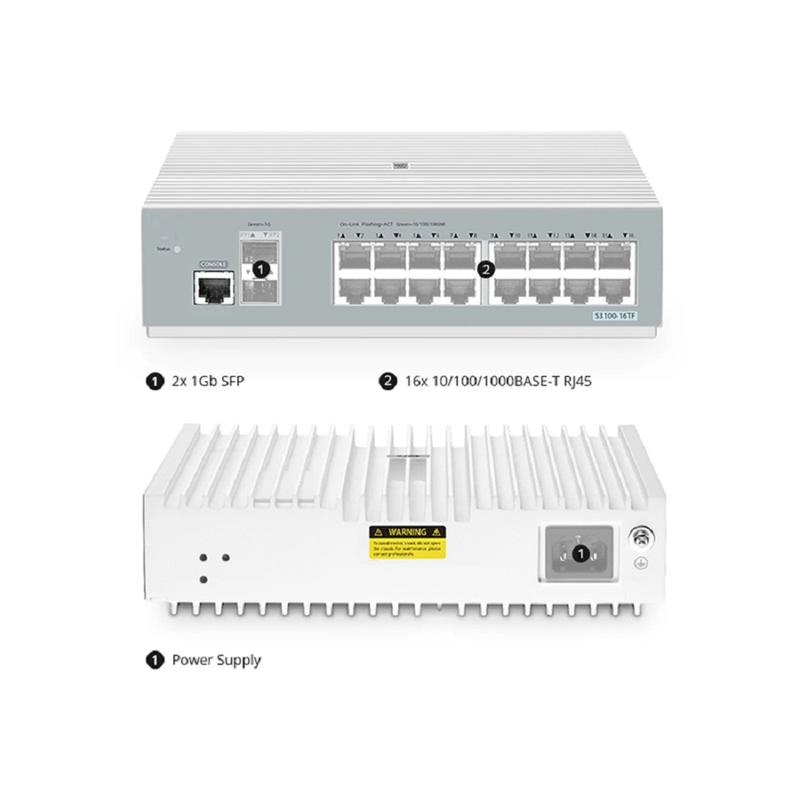 FyberOptix S3100-8TMS-P, 8-Port Gigabit Ethernet L2+ PoE+ Switch, 6 x PoE+ Ports, 2 x 5Gb PoE+ Ports@125W, 2 x 1Gb RJ45, with 2 x 10Gb SFP+ Uplinks, Broadcom Chip, Fanless