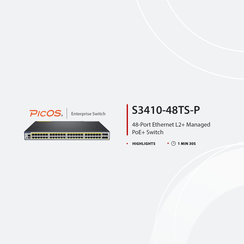 FyberOptix S3410-48TS-P, 48-Port Gigabit Ethernet L2+ PoE+ Switch, 48 x PoE+ Ports @740W, with 2 x 10Gb SFP+ Uplinks and 2 x Combo SFP Ports, PicOSÃ‚Â®, Support MLAG, Broadcom Chip