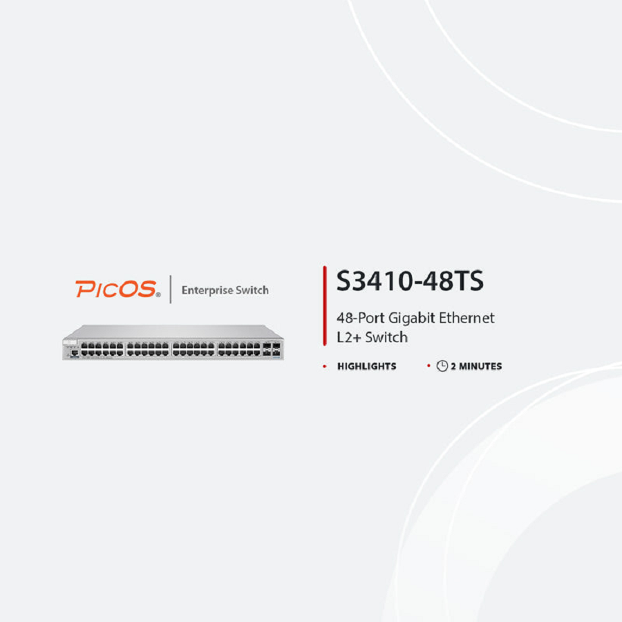 FyberOptix S3410-48TS, 48-Port Gigabit Ethernet L2+ Switch, 48 x Gigabit RJ45, with 4 x 10Gb SFP+ Uplinks, PicOSÃ‚Â®, Support MLAG, Broadcom Chip