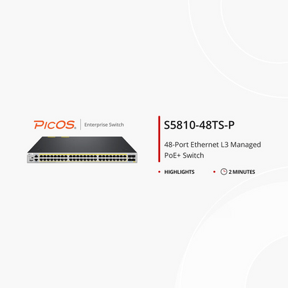 FyberOptix S5810-48TS-P, 48-Port Gigabit Ethernet L3 PoE+ Switch, 48 x PoE+ Ports @740W, with 4 x 10Gb SFP+ Uplinks, PicOSA®, Support MLAG, Broadcom Chip