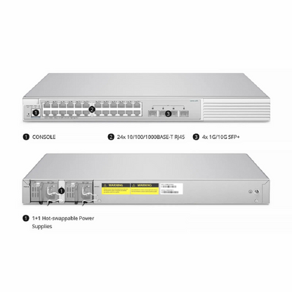 FyberOptix S3410-24TS, 24-Port Gigabit Ethernet L2+ Switch, 24 x Gigabit RJ45, with 4 x 10Gb SFP+ Uplinks, PicOSA®, Support MLAG, Broadcom Chip