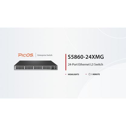 FyberOptix S5860-24XMG, 24-Port Ethernet L3 Switch, 24 x 10GBASE-T/Multi-Gigabit Ports, 4 x 10Gb SFP+, with 4 x 25Gb SFP28 Uplinks, PicOSA®, Support MLAG, Broadcom Chip