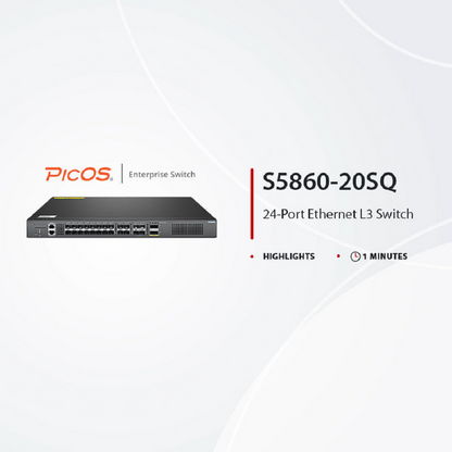 FyberOptix S5860-20SQ, 24-Port Ethernet L3 Switch, 20 x 10Gb SFP+, with 4 x 25Gb SFP28 and 2 x 40Gb QSFP+, PicOSA®, Support MLAG, Broadcom Chip