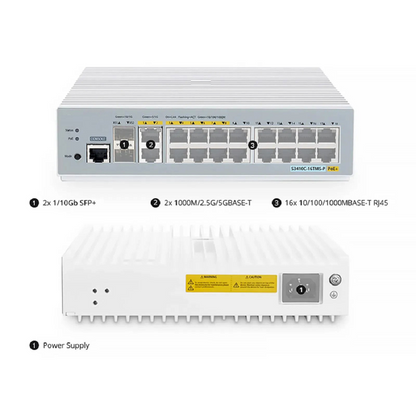 FyberOptix S3410C-16TF-P, 16-Port Gigabit Ethernet L2+ PoE+ Switch, 8 x PoE+ Ports@125W, 8 x 1Gb RJ45, with 2 x 1Gb SFP Uplinks, PicOSA®, Support MLAG, Broadcom Chip, Fanless