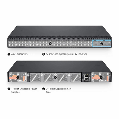 FyberOptix S5580-48S, 48-Port Ethernet L3 Switch, 48x 10Gb SFP+, with 8x 100Gb QSFP28 Uplinks, PicOSA®, support EVPN-VXLAN&MLAG, Broadcom Chip