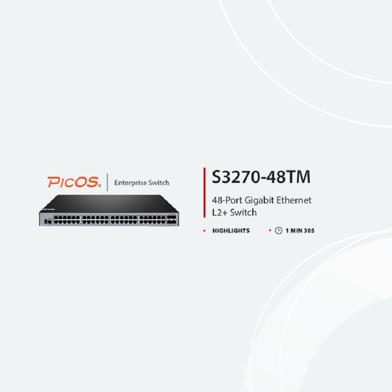 FyberOptix S3270-48TM, 48-Port Gigabit Ethernet L2+ Switch, 48 x Gigabit RJ45, with 4 x 1/2.5Gb SFP Uplinks, PicOSA®, Broadcom Chip