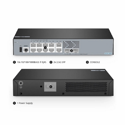 FyberOptix S3270-10TM, 10-Port Gigabit Ethernet L2+ Switch, 10 x Gigabit RJ45, with 2 x 1/2.5Gb SFP Uplinks, PicOSA®, Broadcom Chip
