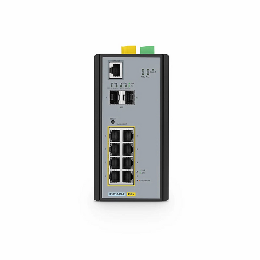 FyberOptix IES3110-8TF-P, 8-Port Gigabit Ethernet L2+ Managed Industrial PoE+ Switch, 8 x PoE+ Ports @240W, with 2 x 1/2.5Gb SFP, -40 to 75Ã‚Â°C Operating Temperature