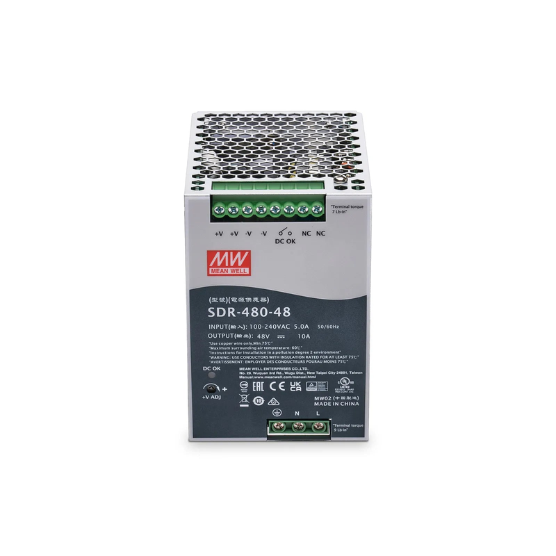 FyberOptix 480W 48VDC Slim DIN Rail High-Performance Industrial Power Supply with PFC Function