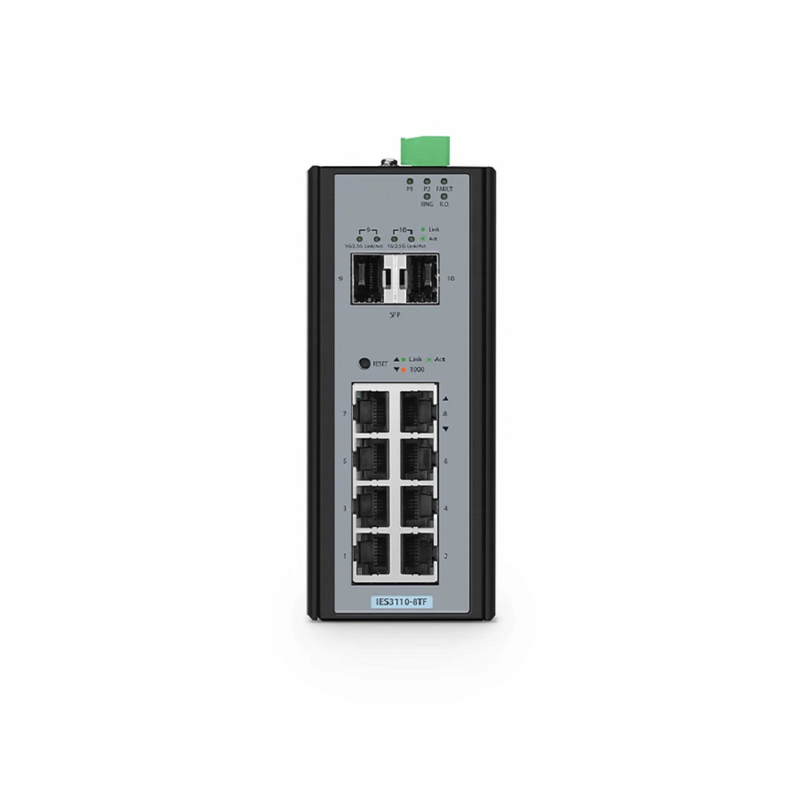 FyberOptix IES3110-8TF, 8-Port Gigabit Ethernet L2+ Managed Industrial Switch, 8 x 10/100/1000BASE-T, with 2 x 1Gb SFP, -40 to 75Ã‚Â°C Operating Temperature