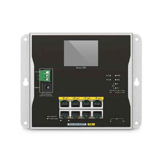 FyberOptix IES4100W-8U2FD, 8-Port Gigabit Ethernet L2+ Managed Industrial PoE+ Switch, 8 x PoE+ Ports@240W, with 2 x 1/2.5Gb SFP, -20 to 70Ã‚Â°C Operating Temperature