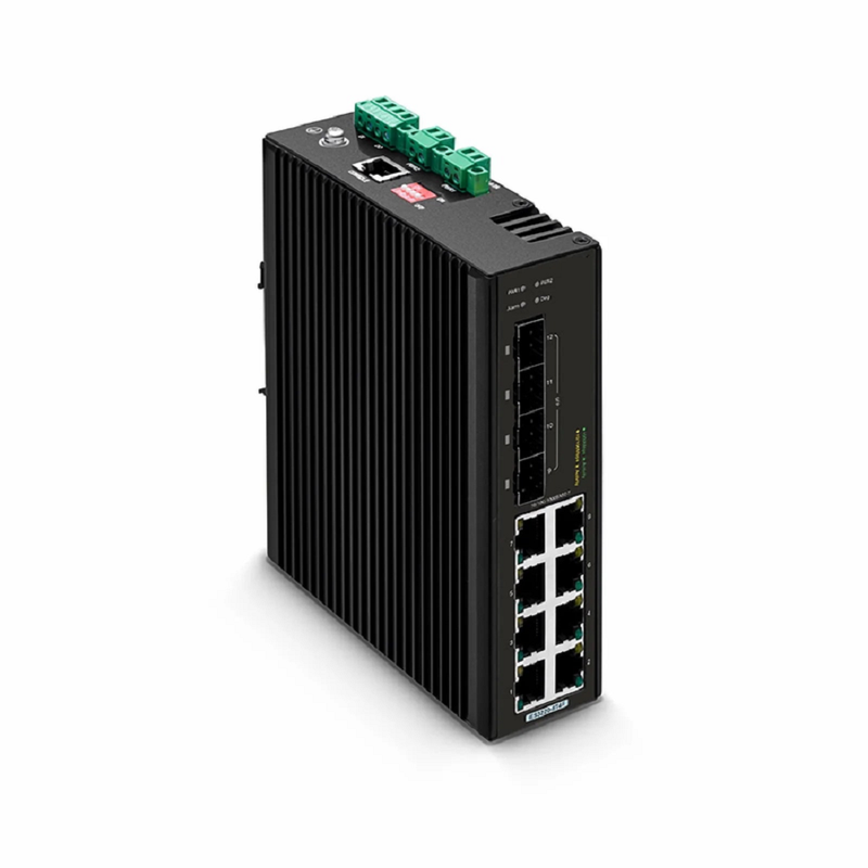 FyberOptix IES3220-8T4F-U, 8-Port Gigabit Ethernet L2+ Managed Industrial PoE++ Switch, 8 x PoE++ Ports@360W, with 4 x 1Gb SFP, -40 to 75Ã‚Â°C Operating Temperature