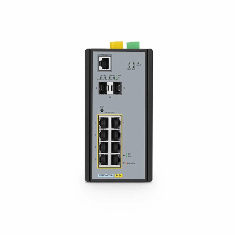 FyberOptix IES3110-8TF-P, 8-Port Gigabit Ethernet L2+ Managed Industrial PoE+ Switch, 8 x PoE+ Ports @240W, with 2 x 1/2.5Gb SFP, -40 to 75Ã‚Â°C Operating Temperature