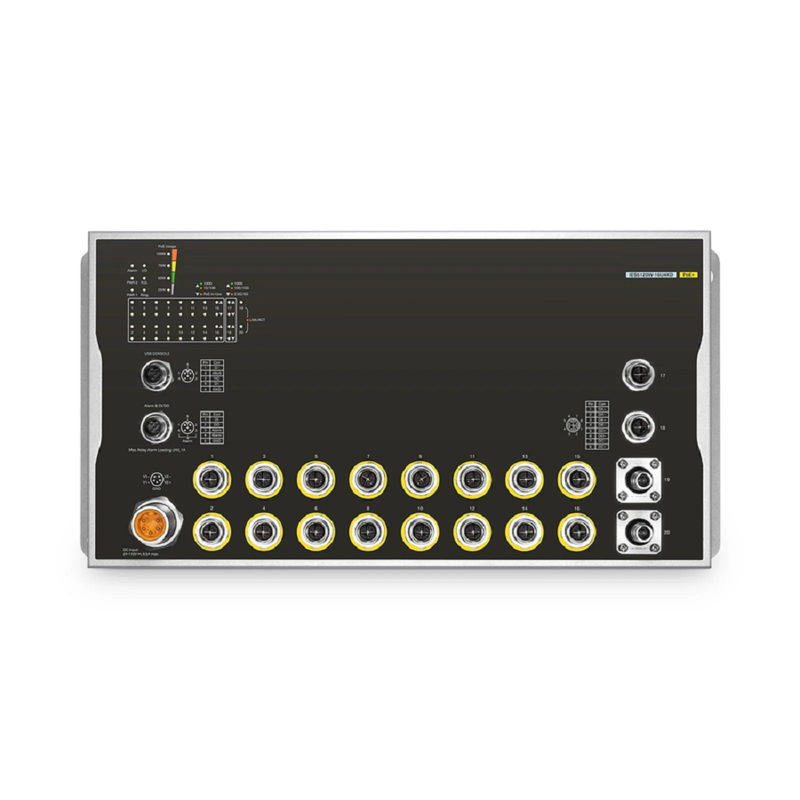 FyberOptix IES5120W-16U4XD, 16-Port Gigabit Ethernet L3 Managed Industrial PoE+ Switch, 16 x PoE+ Ports@100W, 2 x 10GBASE-T M12, with 2 x 10Gb Q-ODC, -40 to 70Ã‚Â°C Operating Temperature