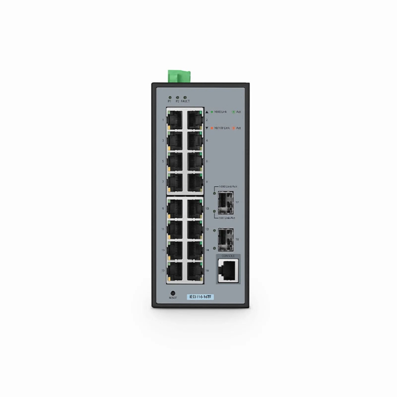 FyberOptix IES3110-16TF, 16-Port Gigabit Ethernet L2 Managed Industrial Switch, 16 x 10/100/1000BASE-T, with 2 x 1Gb SFP, -40 to 75Ã‚Â°C Operating Temperature