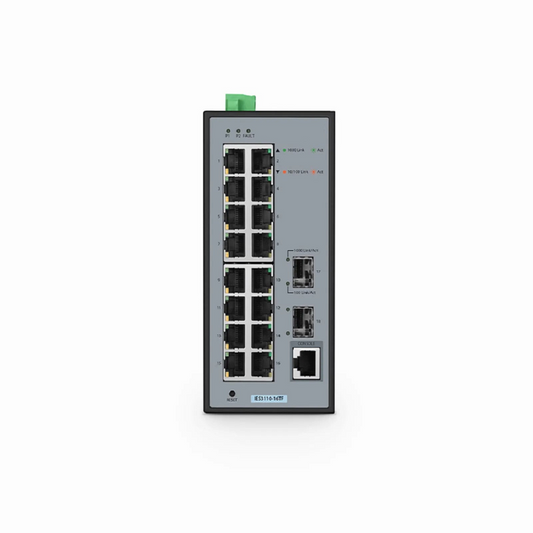 FyberOptix IES3110-16TF, 16-Port Gigabit Ethernet L2 Managed Industrial Switch, 16 x 10/100/1000BASE-T, with 2 x 1Gb SFP, -40 to 75Ã‚Â°C Operating Temperature