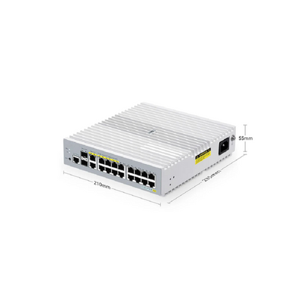 FyberOptix S3100-16TMS-P, 16-Port Gigabit Ethernet L2+ PoE+ Switch, 6 x PoE+ Ports, 2 x 5Gb PoE+ Ports@125W, 10 x 1Gb RJ45, with 2 x 10Gb SFP+ Uplinks, Broadcom Chip, Fanless